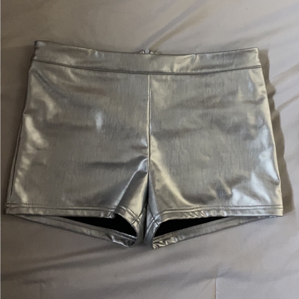 Silver pleather shorts
